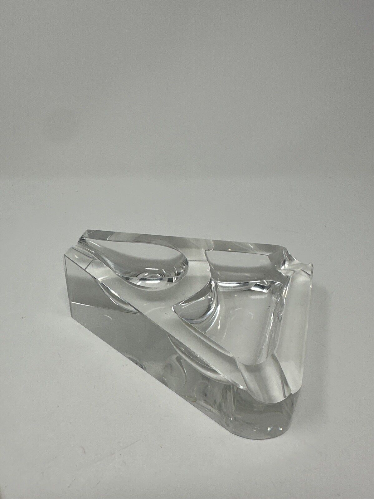 Vintage CESKA 5 1/4” x  4 3/4” Heavy Crystal Clear Glass Triangle Pipe Ashtray