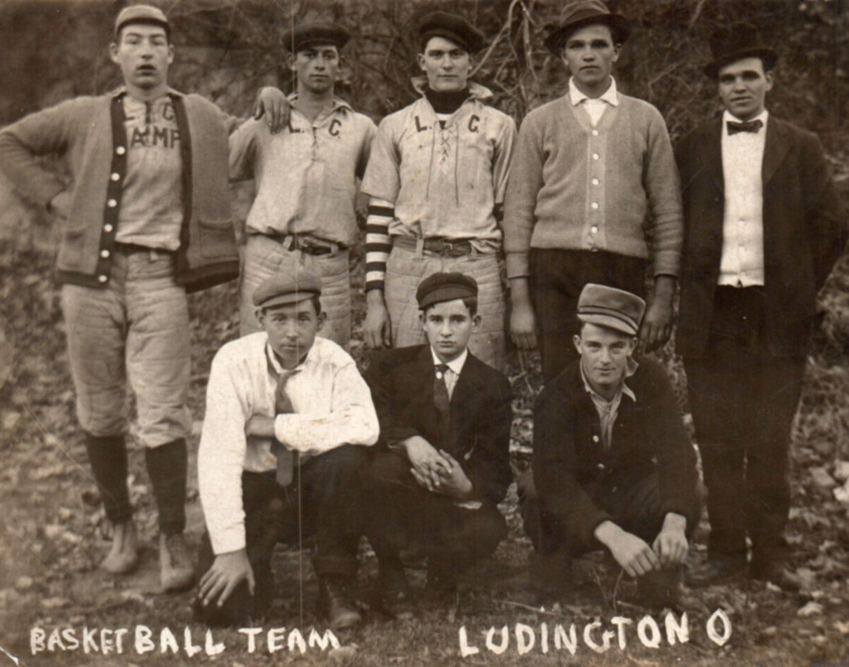 Ludington Ohio Basketball Team Baseball Uniforms Real Photo Postcard Sports