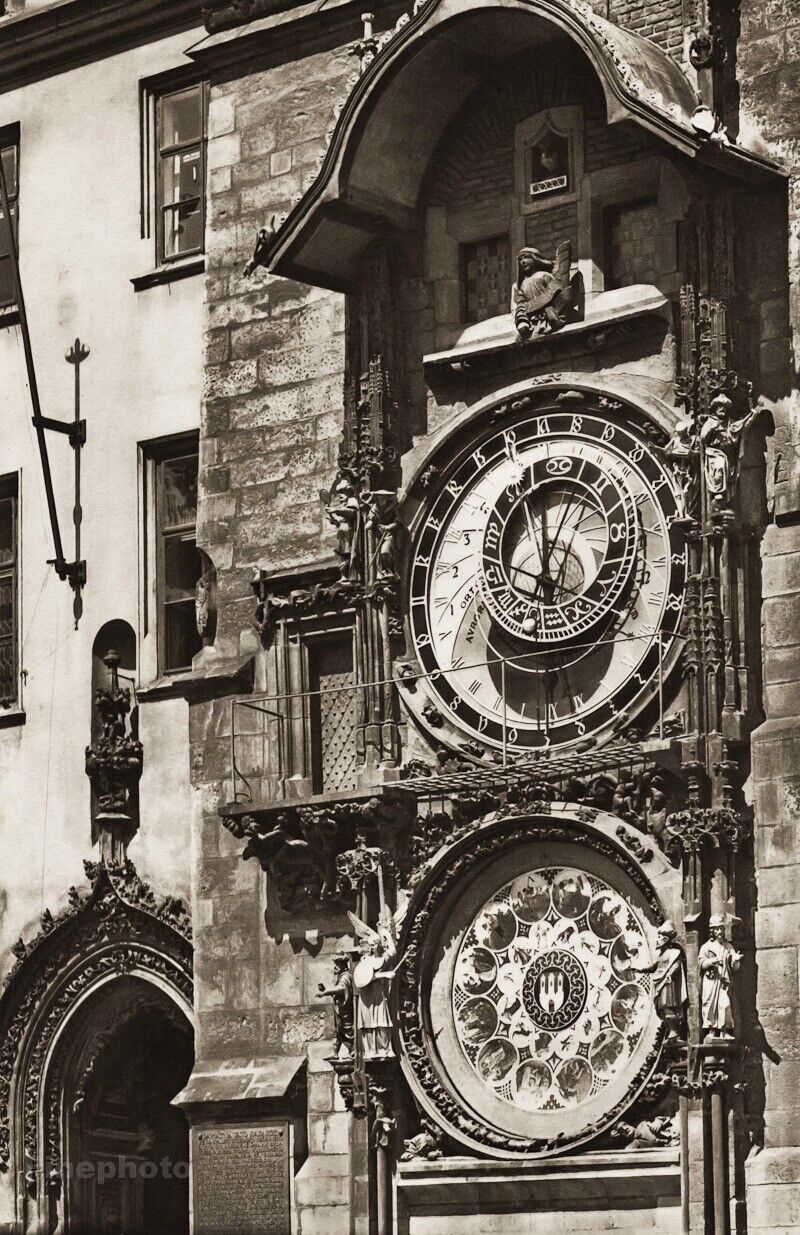 1940s Vintage PRAGUE Old City Tower Clock By KARLA PLICKY Czech Photo Art 12X16