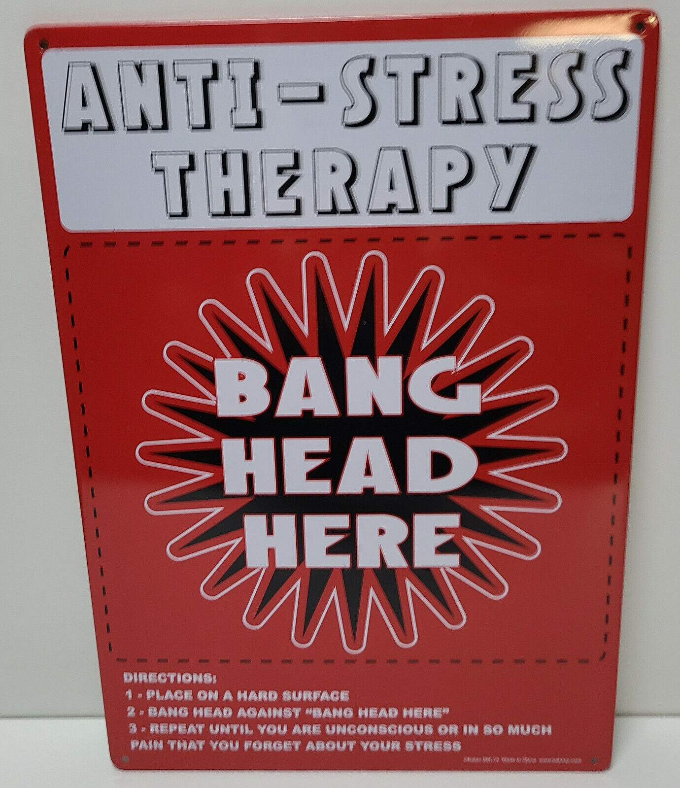 Anti-Stress Therapy ~ “BANG HEAD HERE “ ~ Sign ~ Metal ~ Used