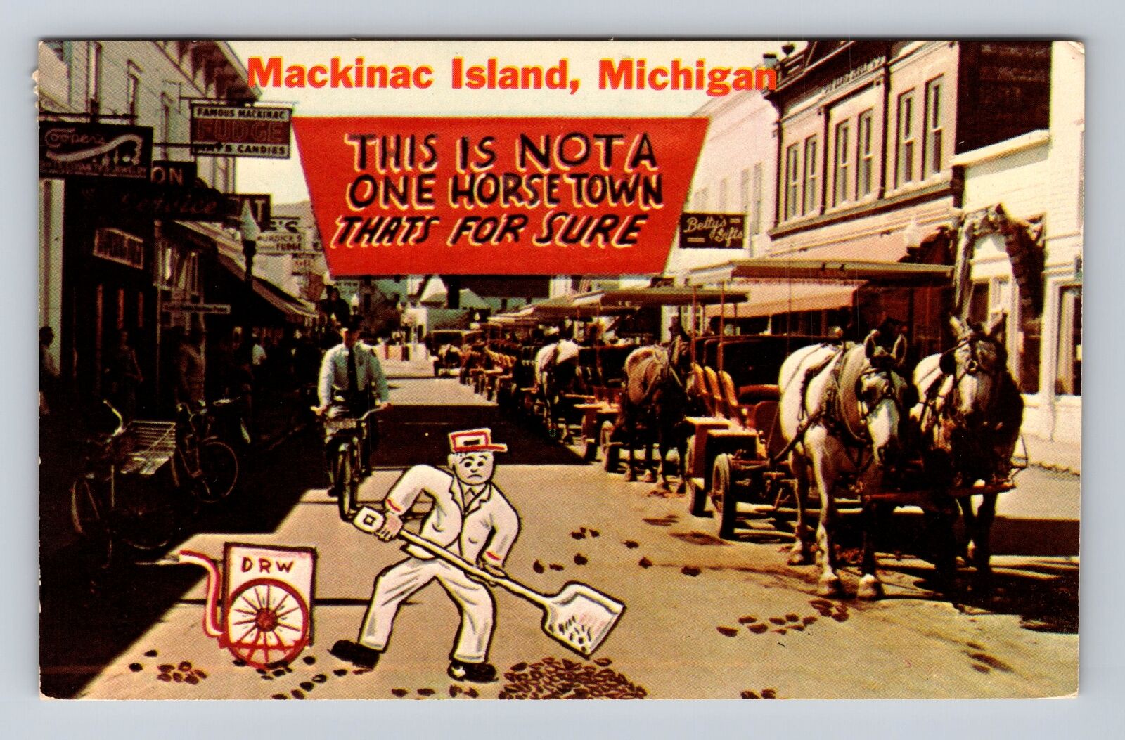 Mackinac Island MI-Michigan, Humorous Greeting, Carriages Vintage c1971 Postcard