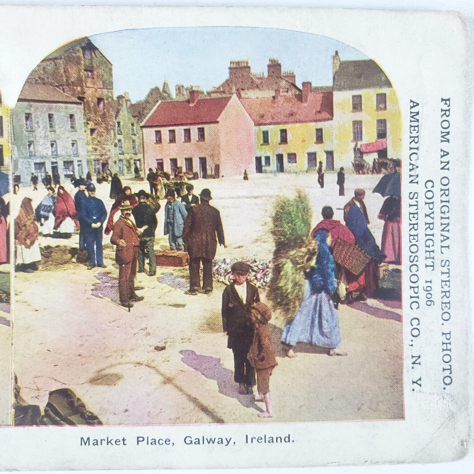 Market Place Galway Ireland Stereoview c1906 Street Vendor Group Antique G188