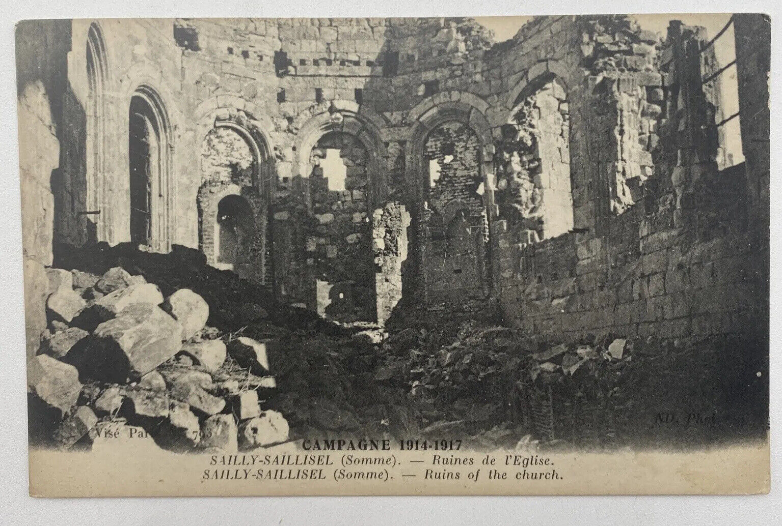 Postcard France Sailly-Saillisel Church Ruins Campagne 1914-1917