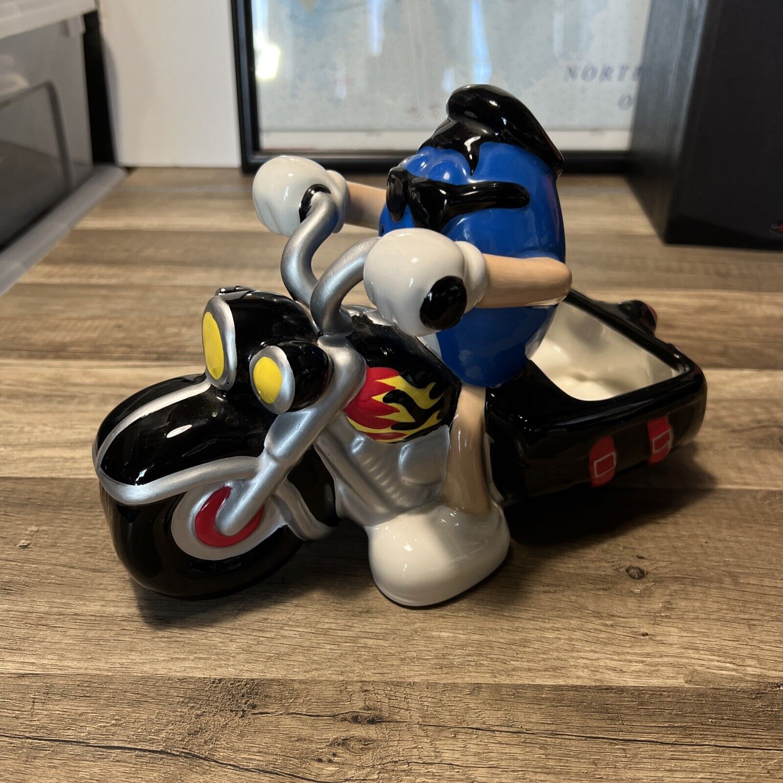 M&M\'s Motorcycle Candy Dish Ceramic Galerie 2003 Blue
