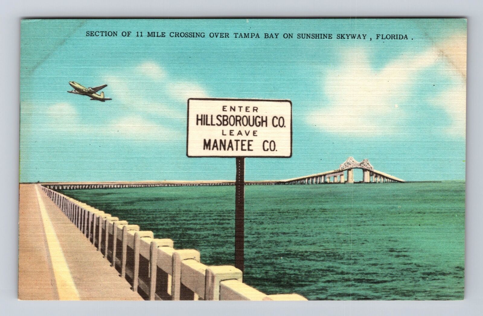 Tampa FL-Florida, Tampa Bay Crossing, Sunshine Skyway, Airplane Vintage Postcard