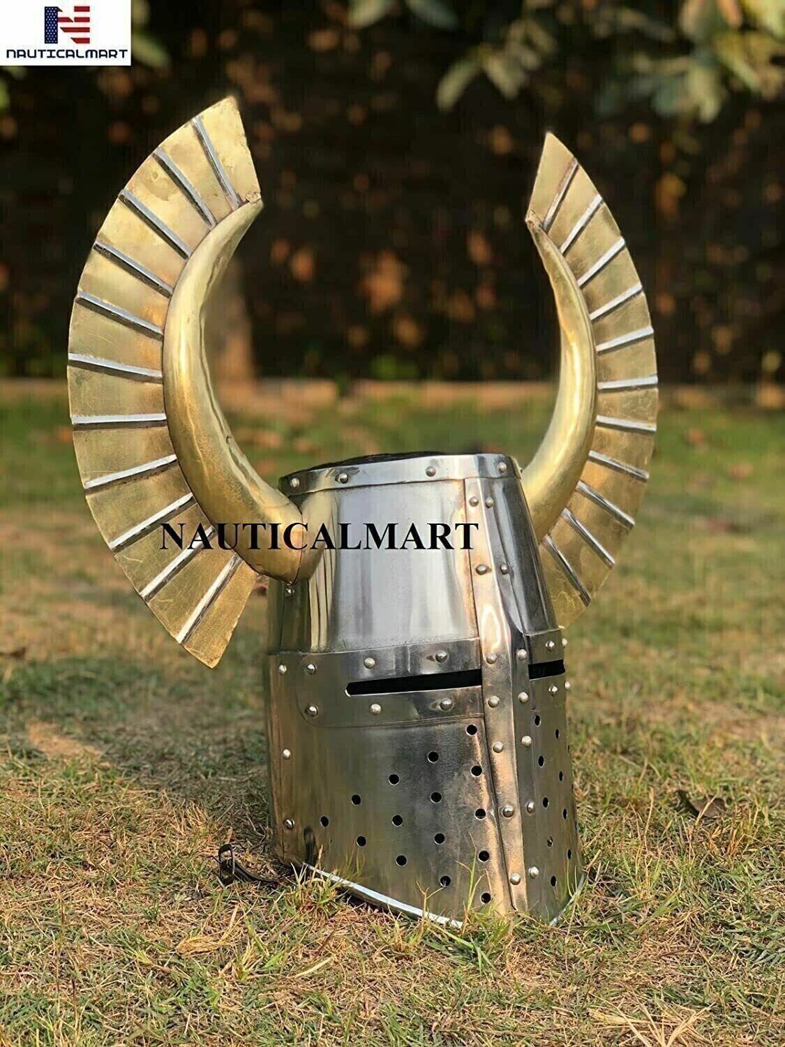 Halloween Templar Horn Fantasy Warrior Helmet SCA LARP Knight Helmet Armor