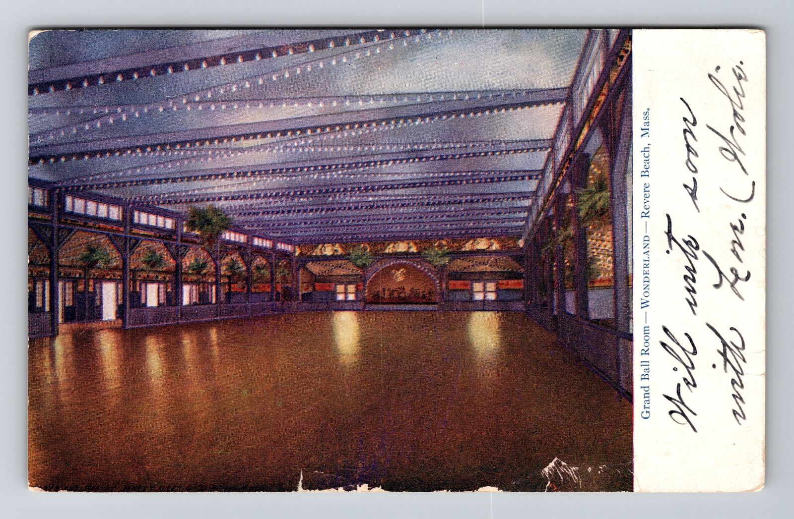 Revere Beach MA-Massachusetts, Wonderland, Ball Room Vintage Souvenir Postcard