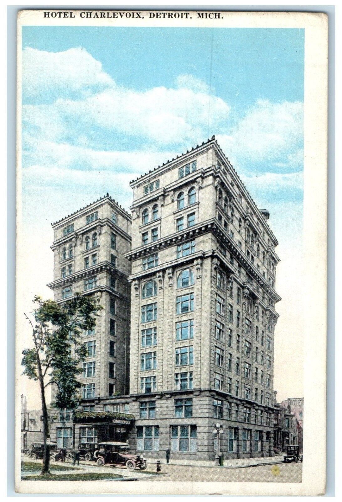 1924 Hotel Charlevoix Exterior Building Street Detroit Michigan Vintage Postcard