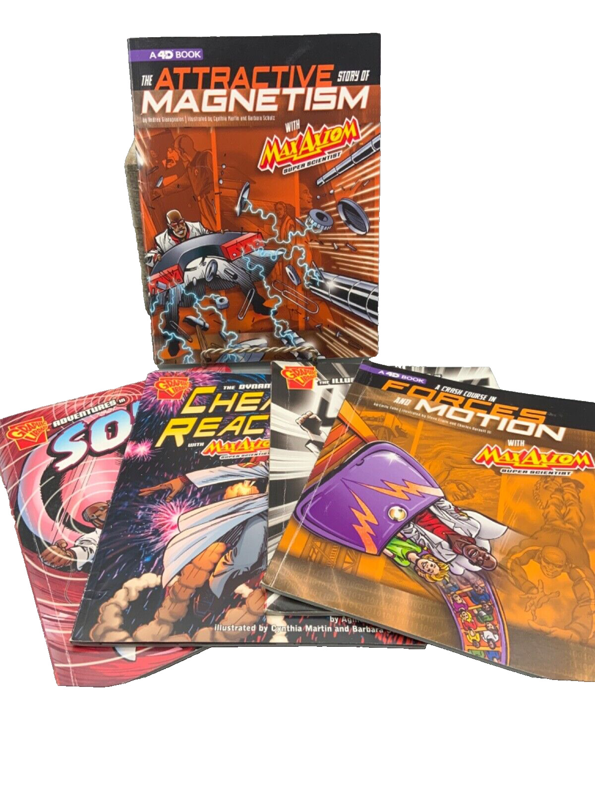 Comics- Max Axiom, Lot of 5, Dynamic…of Chemical Reactions, Magnetism, Motion