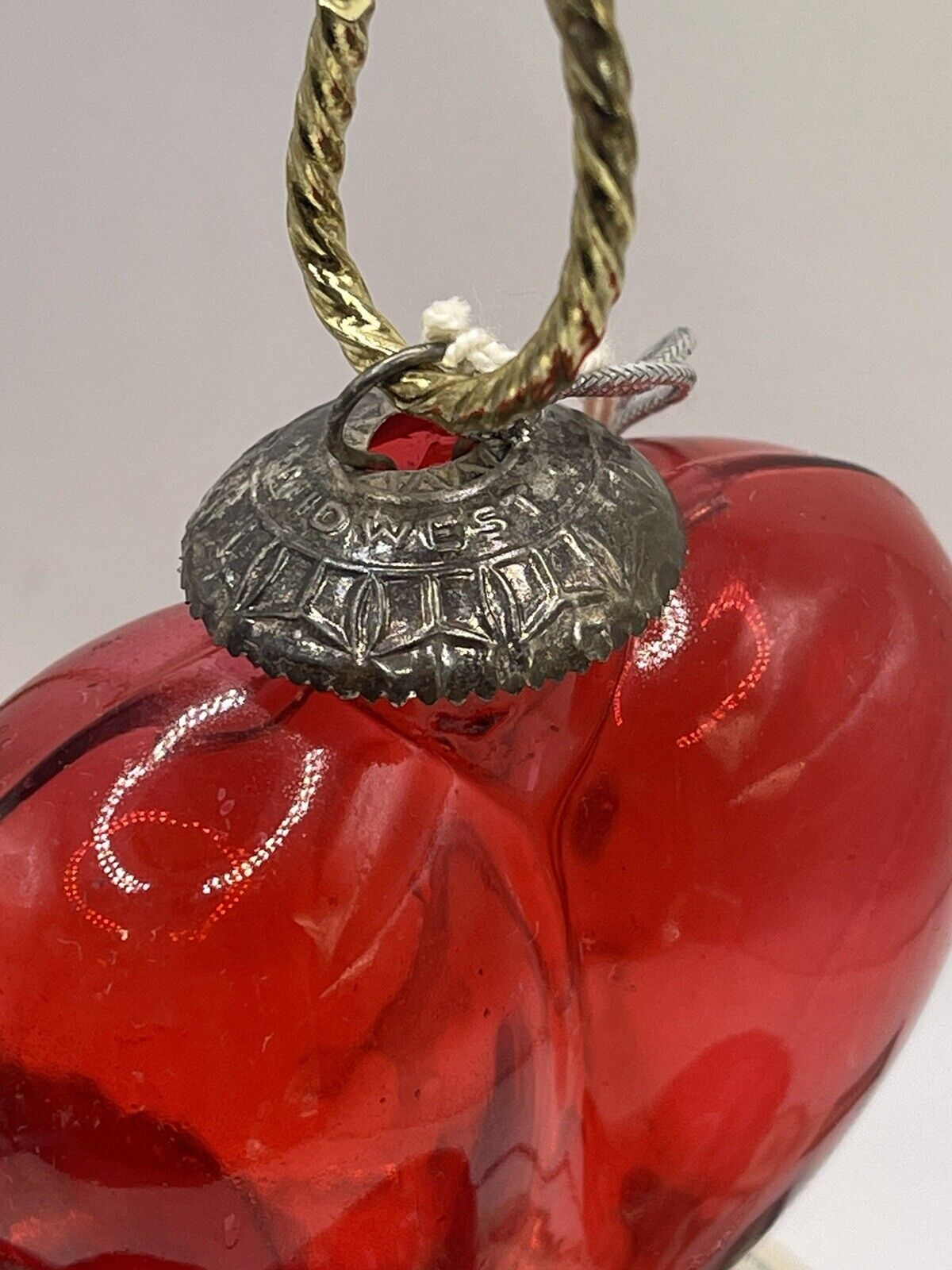 Vintage Kugel Set Of 4 Red Glass Heart Shaped Hanging Ornament W/Tag