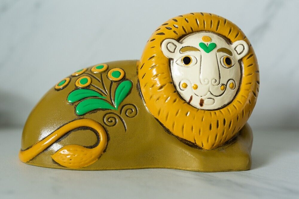 VNT MCM 1960\'s Lion Papier Mache Coin Bank  Pride Creations Yellow Green Gold