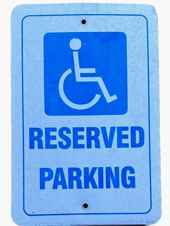 Reserved Parking Handicap Sign Vtg Wheelchair ADA Aluminum 12x18 Van Accessible