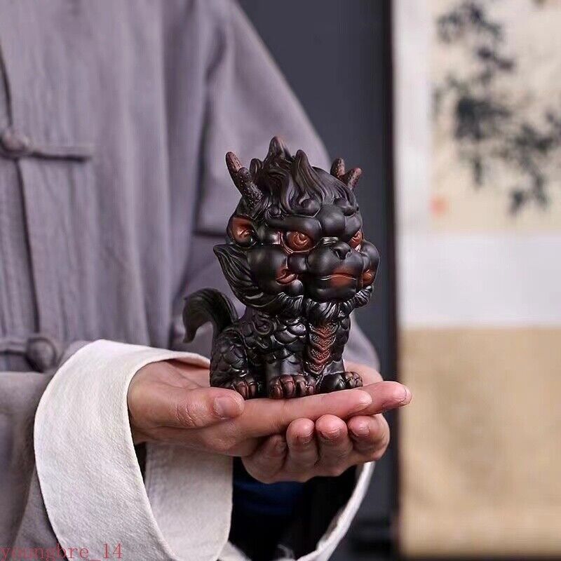 Ceramic Fire Kirin Auspicious Animal Statue Chinese Art Home Room Decoration