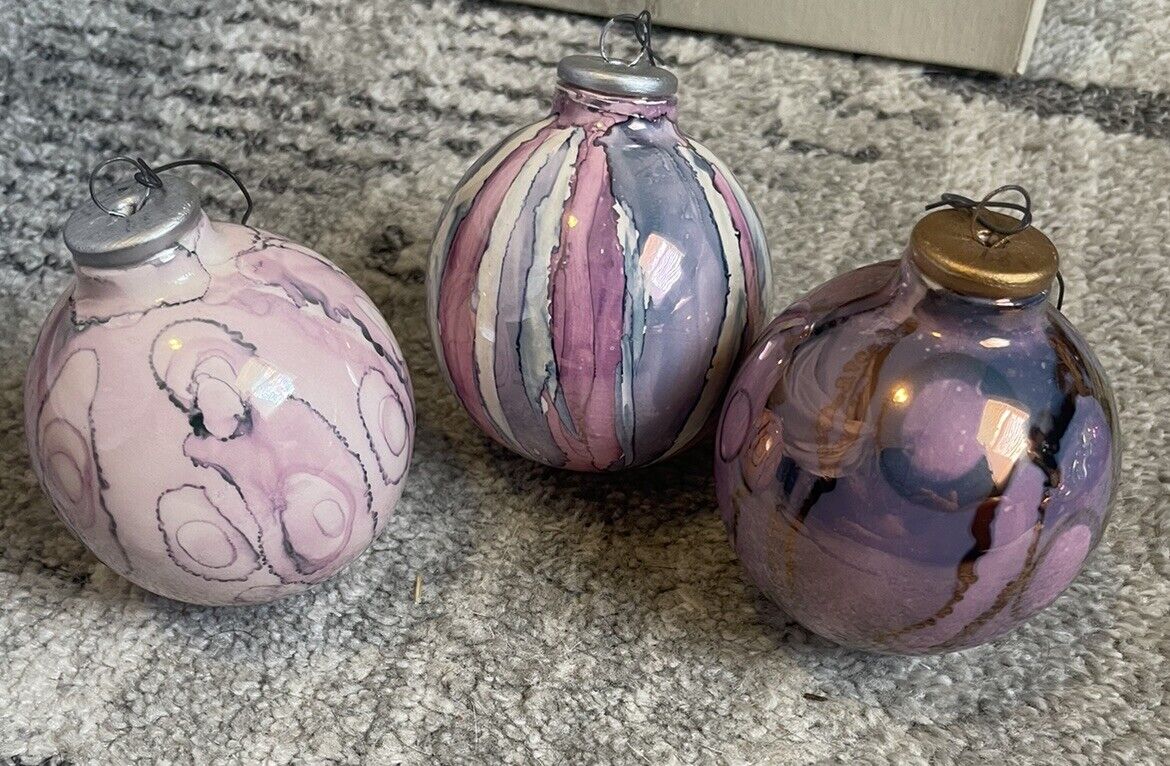 Lot Of 3 Vintage Abstract Painted Ornaments