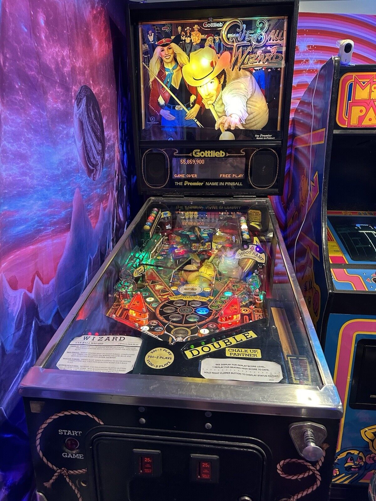 Gottlieb pinball machine, Cue Ball Wizard 1992, Premier, Plays great