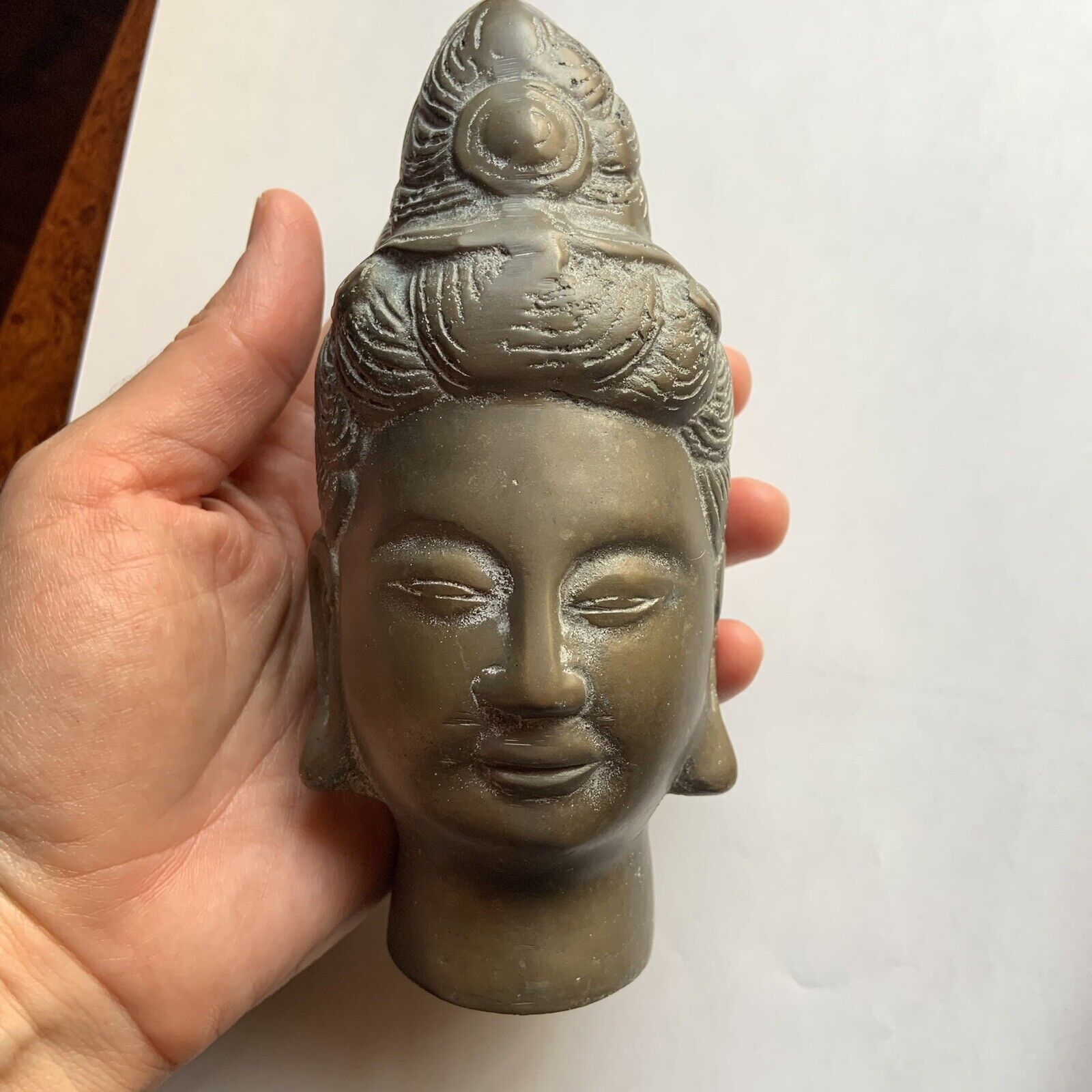 Vintage Heavy Brass Buddha Bodhisattva Head