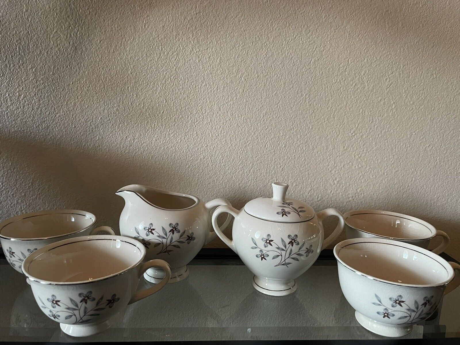 Vintage Salem Castlewood China: 4 Cups, Sugar, Creamer