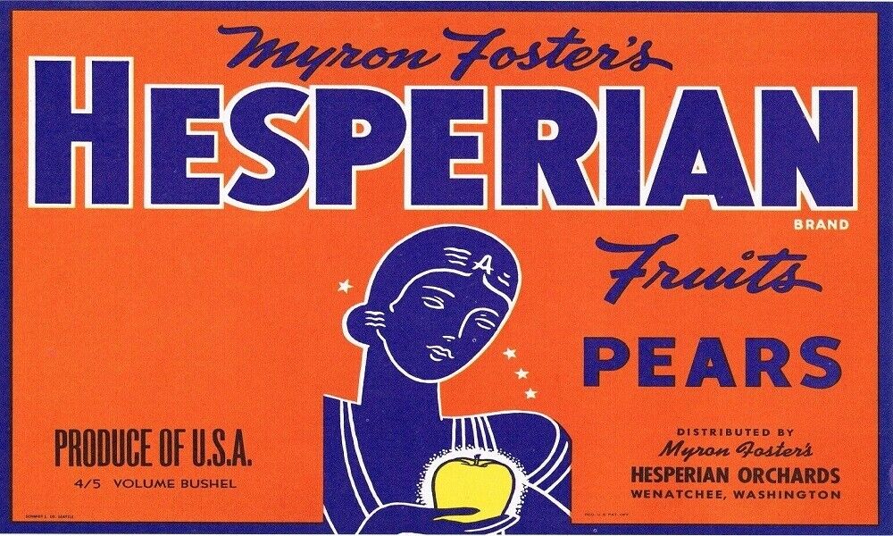 HESPERIAN Brand Pears WENATCHEE WASHINGTON Retro Canned Food Label Art Print