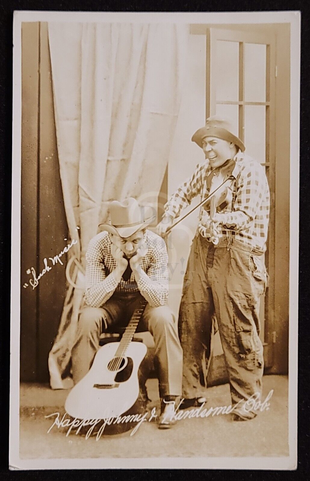 Bizarre RPPC of Happy Johnny & Handsome Bob. Musicians, Performers. C 1930's 