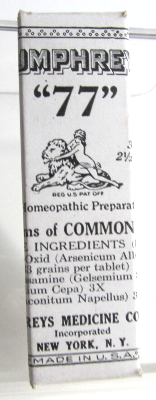 Vtg HUMPHREY\'S Homeopathic Preparation No 77 Common Colds Sealed Box With Bottle
