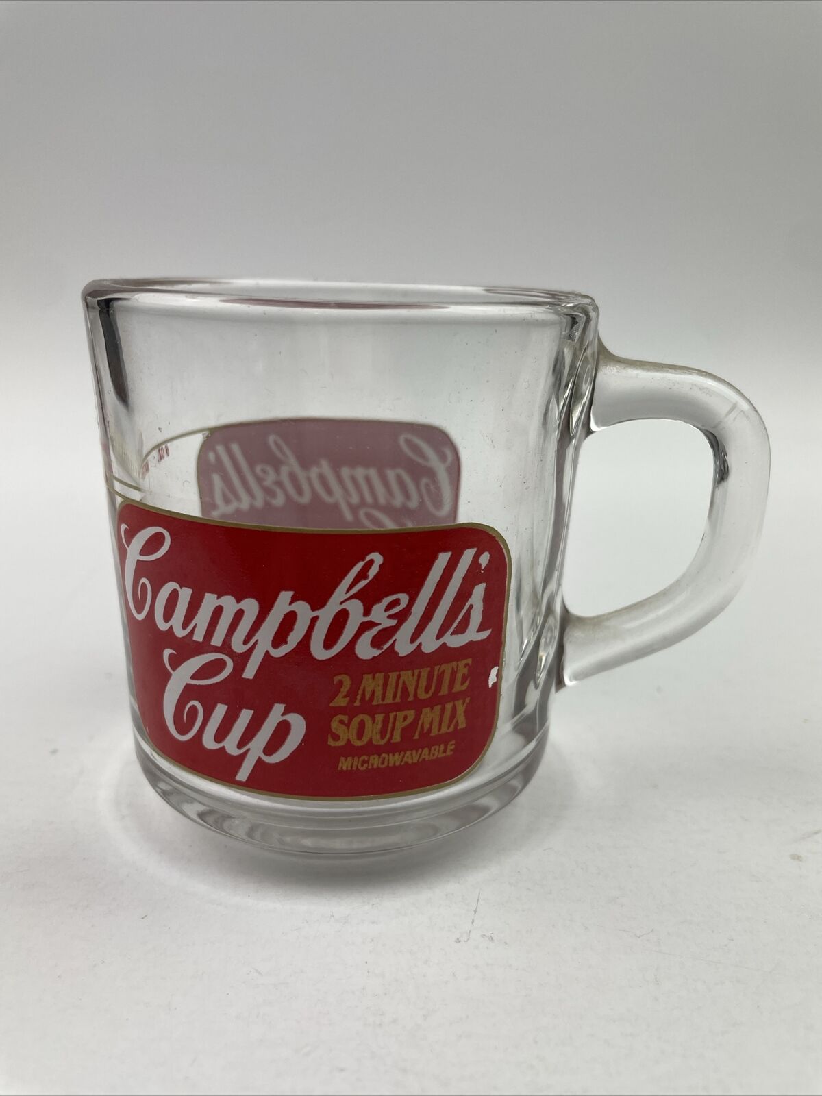 Campbell’s Cup 2 Minute Soup Mix Clear Glass Mug Vintage 70s 80s