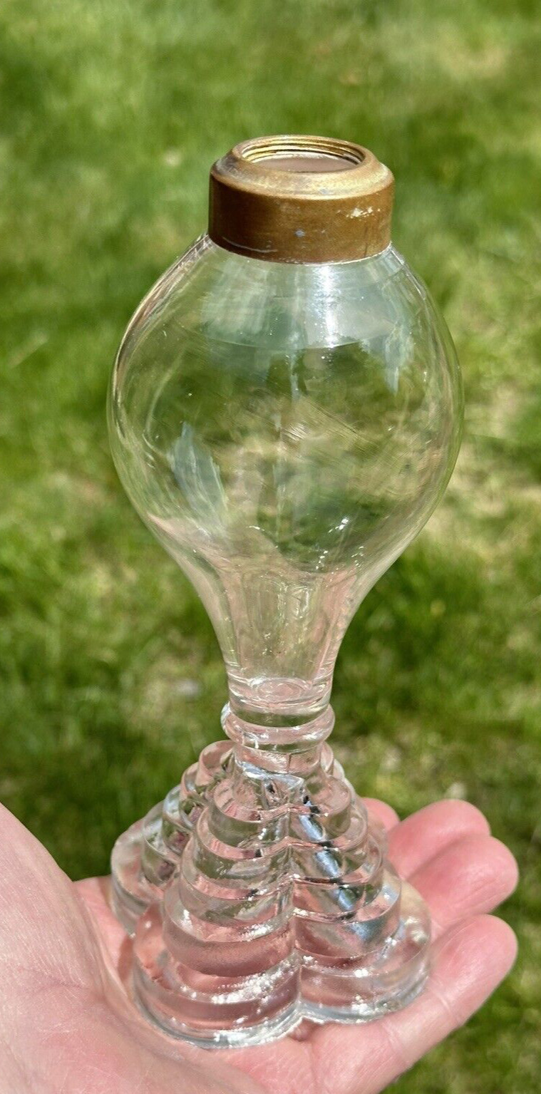 Antique Free Blown Glass Whale Oil Lamp C.1830 Stepped Pressed Base, 7.5\