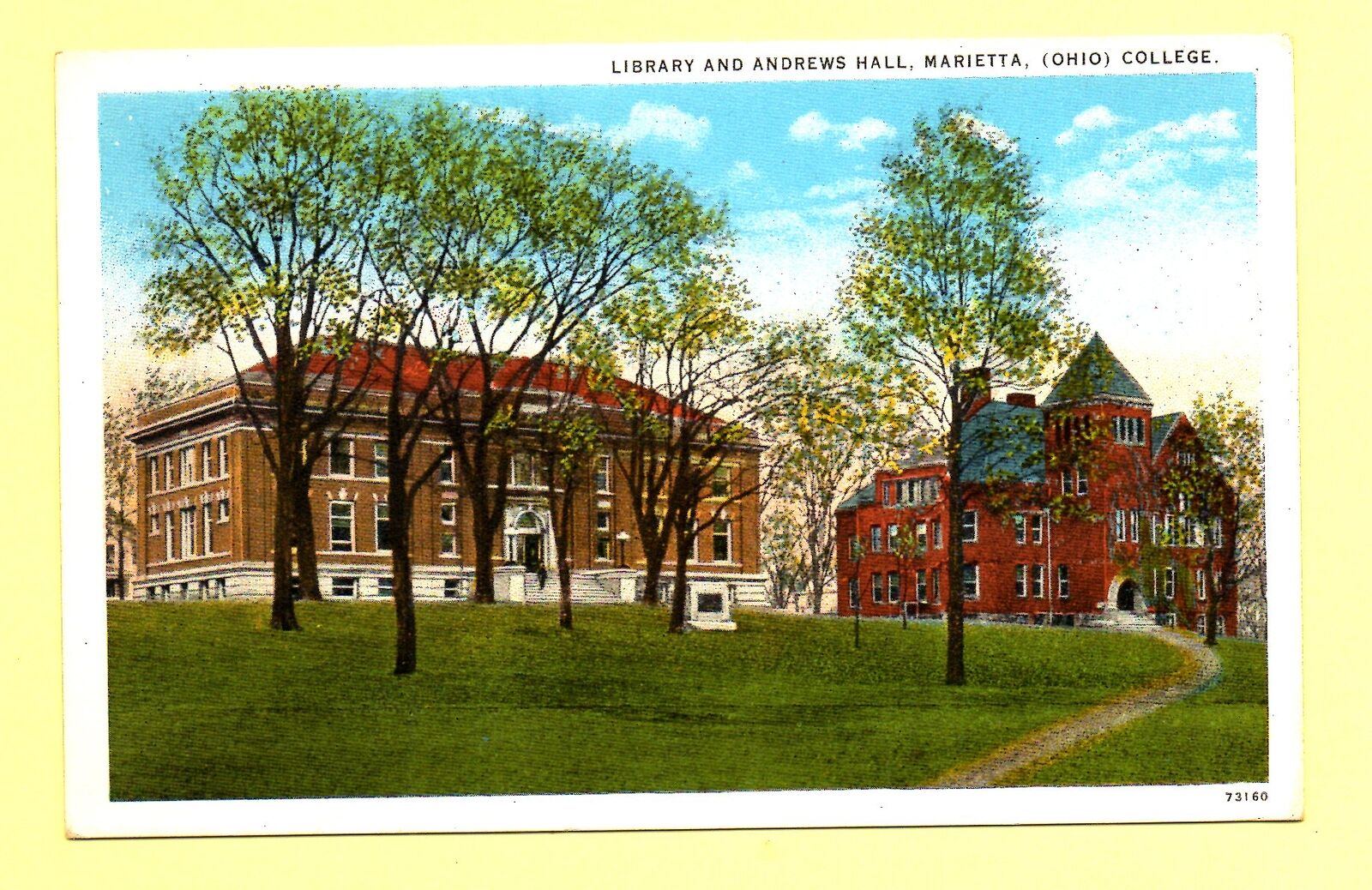 Library and Andrews Hall Marietta College Ohio 1920.s Postcard