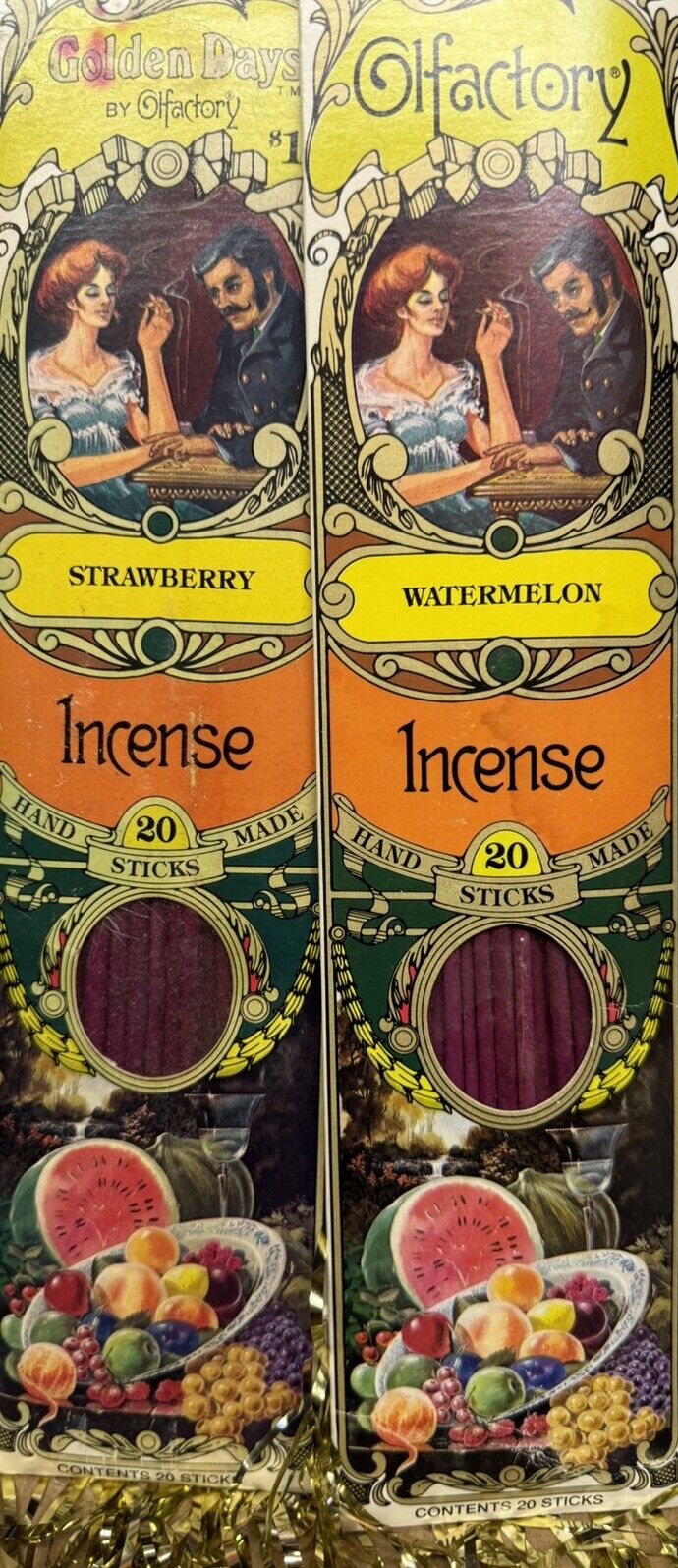 Set of 2 packs watermelon and strawberry Olfactory corp 40 sticks 70's unused