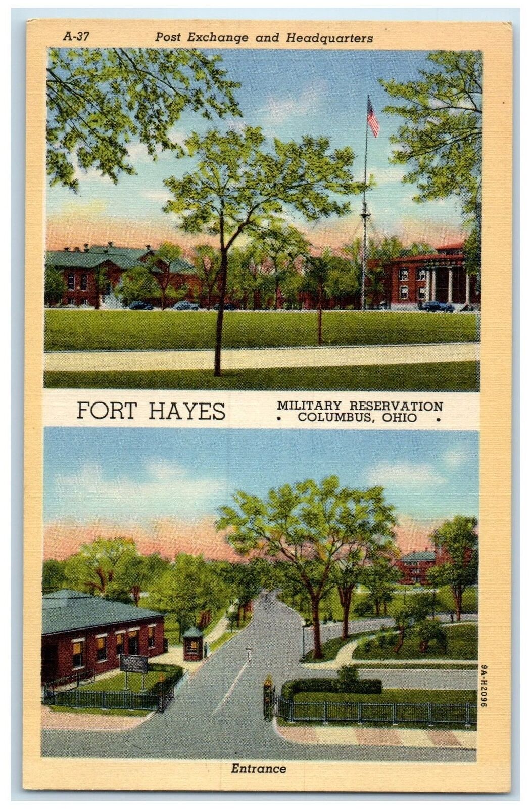 c1920 Post Exchange & Headquarters Fort Hayes Entrance Columbus Ohio OH Postcard