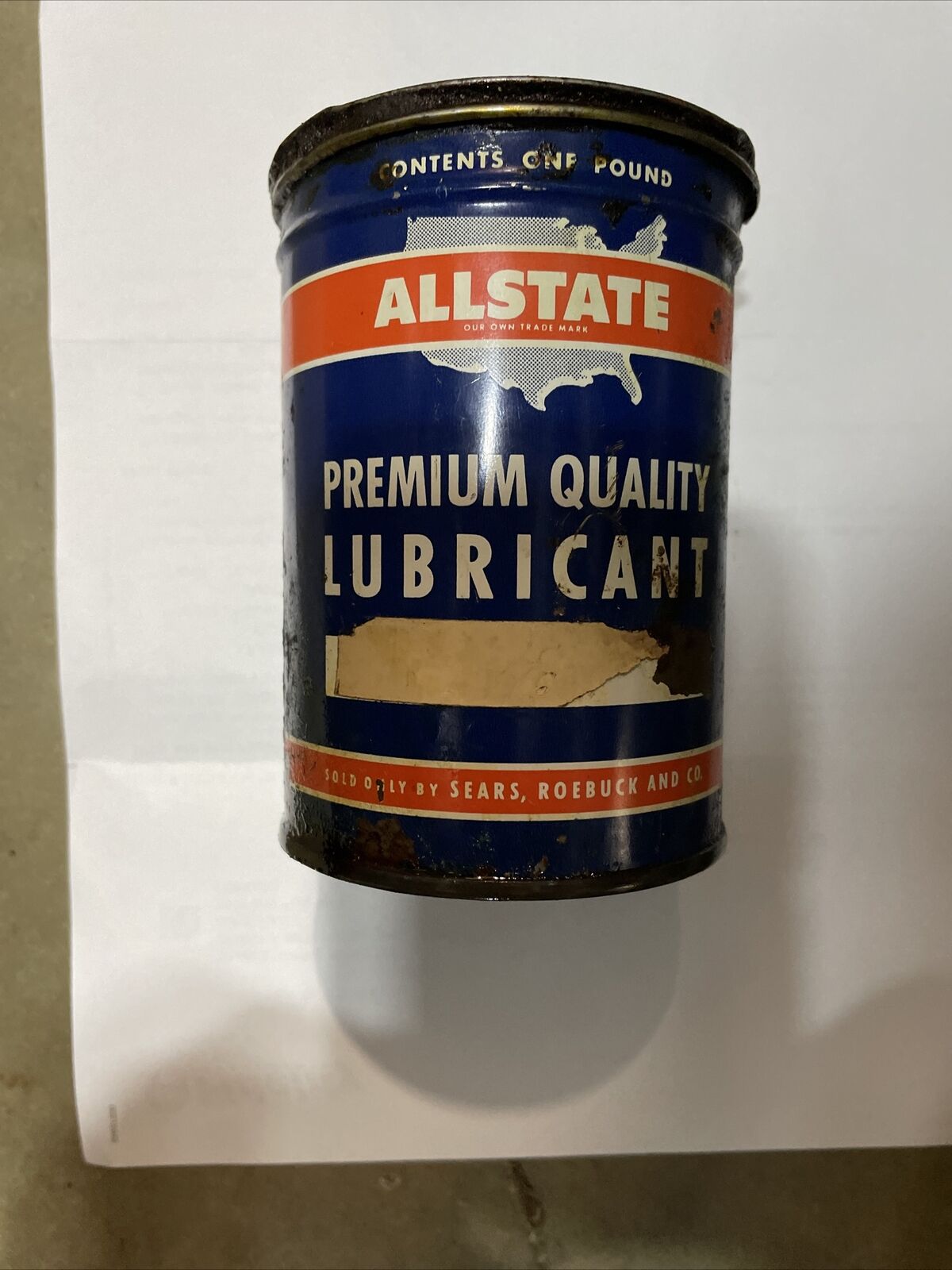 Vintage ALLSTATE Premium Quality Lubricant Can, Vintage 1950’s.