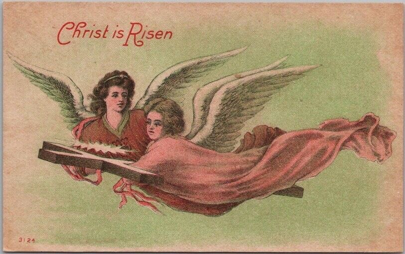 c1910s EASTER Postcard Two Flying Angel Girls 