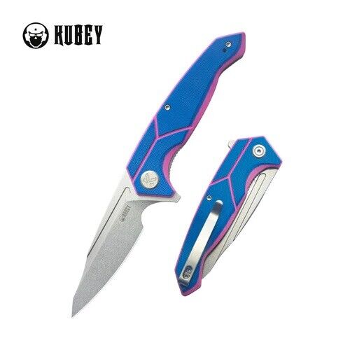 Kubey RBC-1 Folding Knife Blue/Pink G10 Handle 14C28N Plain Edge SW KU373C