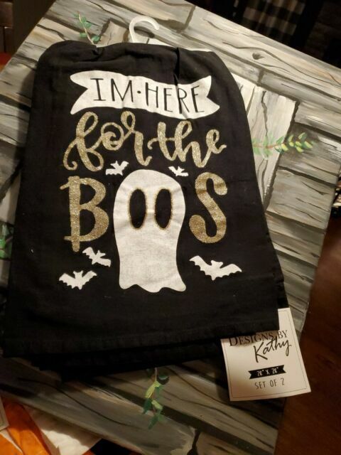 Designs By Kathy Halloween I\'m Here For The Boos Flour Sack Kitchen Towel Set 2x
