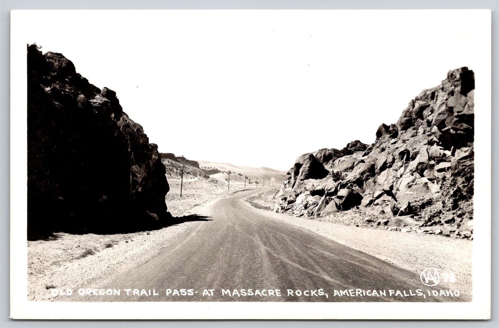 Postcard Old Oregon Trail Pass at Massacre Rocks, American Falls, Idaho RPPC C56