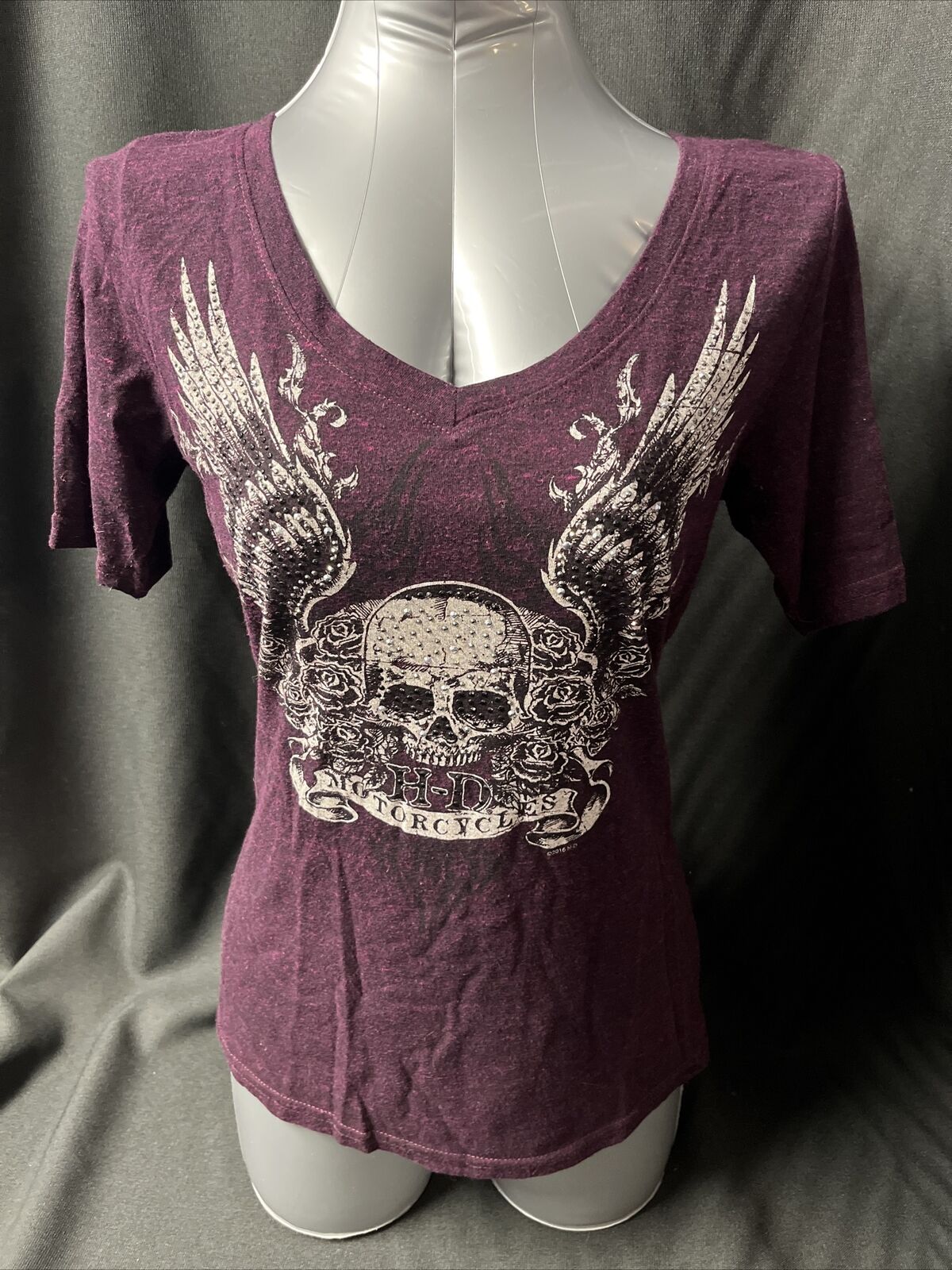 Women's Harley-Davidson Tshirt Paradise Portland OR Size S - studded skull print