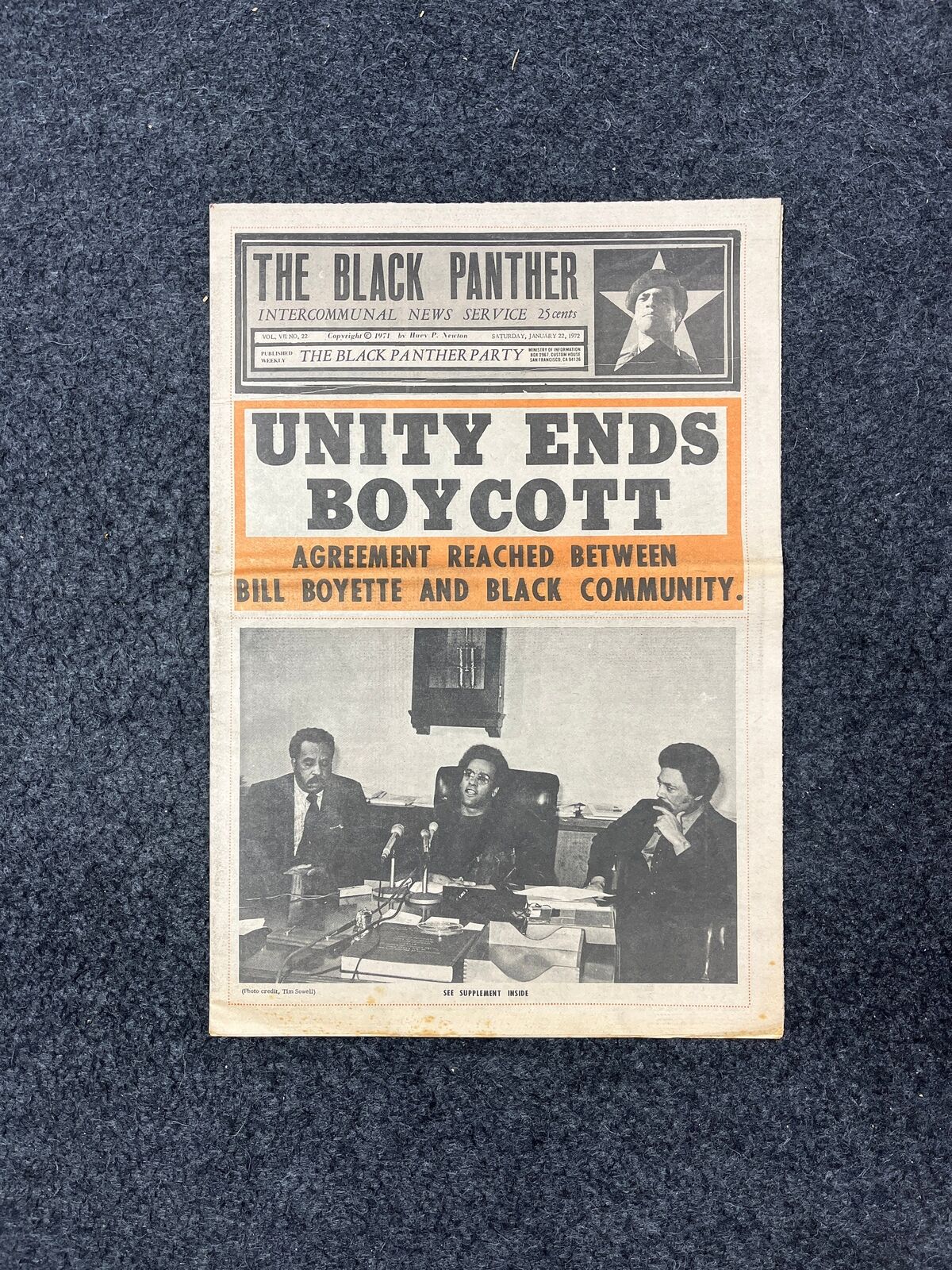 1971 Black Panther Bill Boyette Unity, Black Panther Vintage Newspaper, Black E