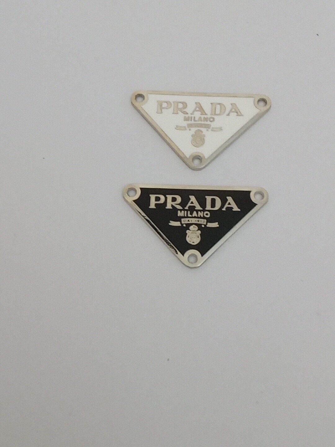 2 Pieces 38mm Prada Logo Triangle with trim  Silver tone Button  Zipperpull