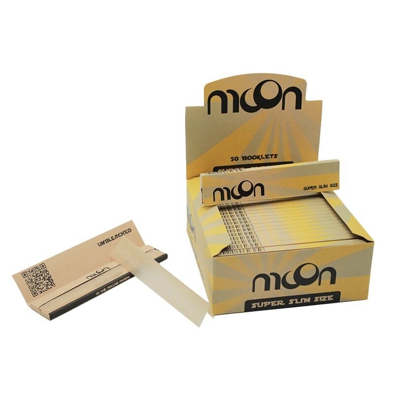 50 Packs Moon Unbleached Rolling Papers King Size Super Slim 108 x 36 mm Tobacco