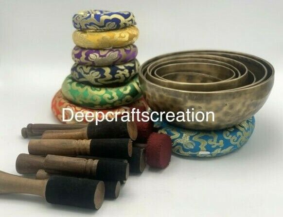 tiger antique  Set of 7-seven chakra frequency tuned handmade bowl from Nepal