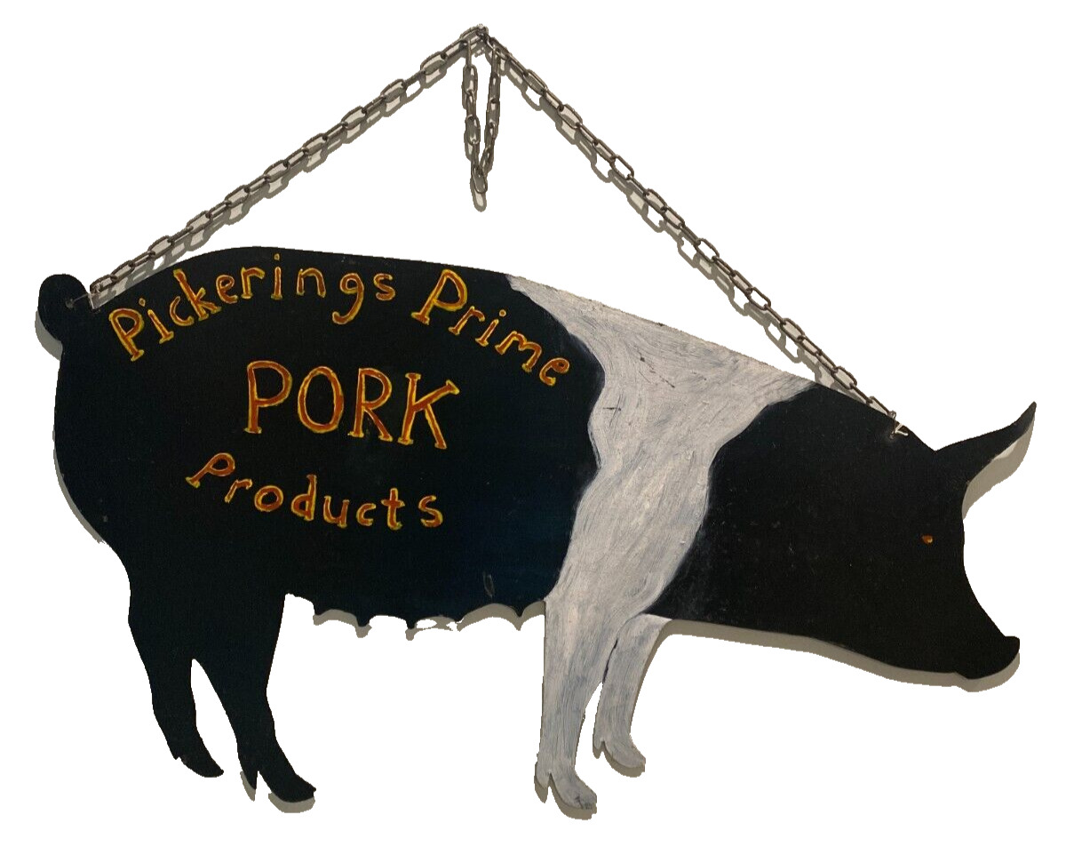 Vintage Figural Pig Sheet Metal Advertising Trade Sign for Butcher or Grocery