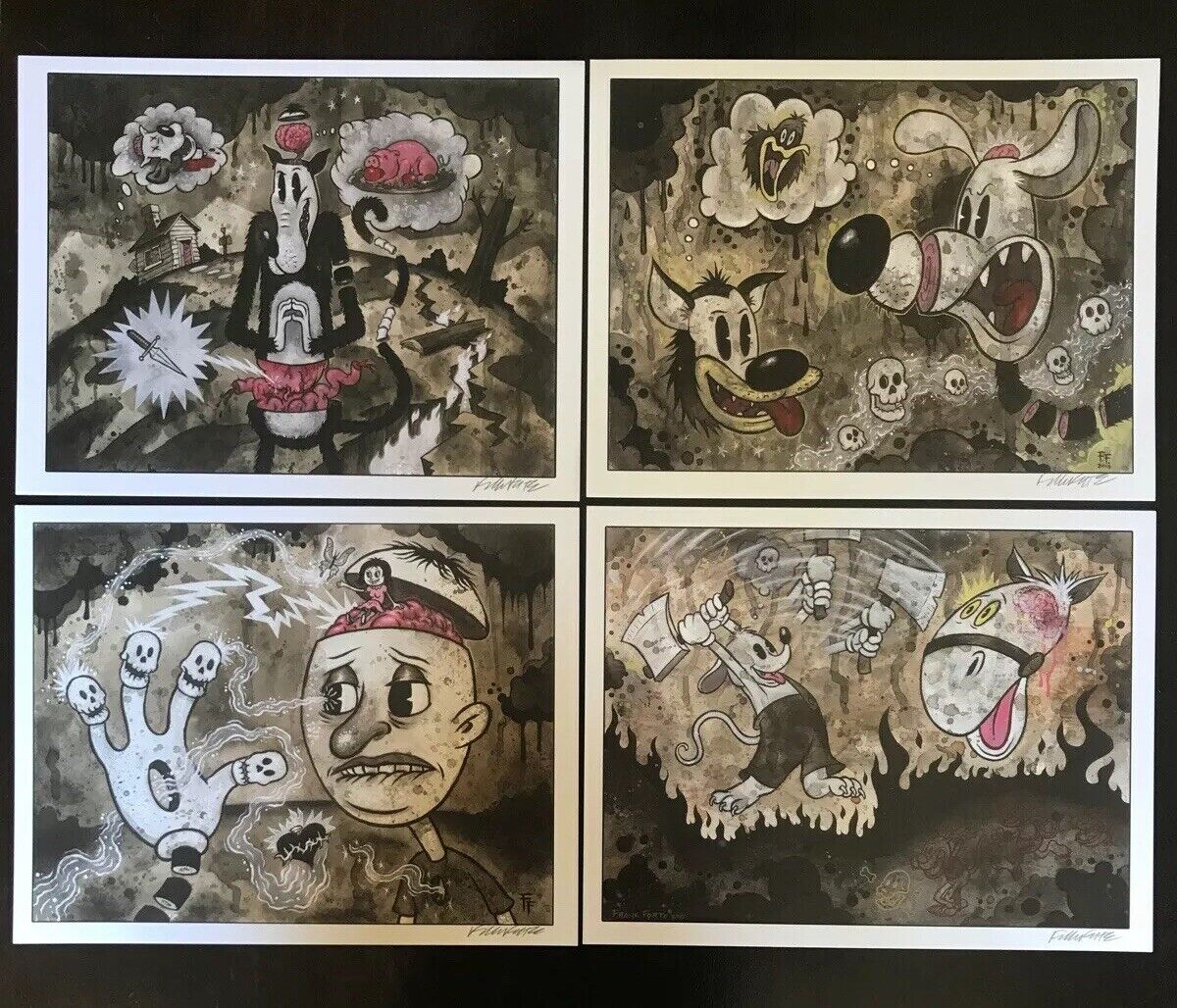 8.5x11 Set #2 Signed prints By Frank Forte Pop Surrealism Cartoon Dark Art