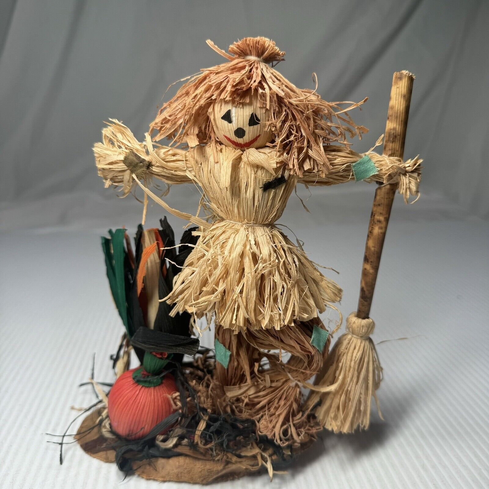 Vintage Halloween 8.5” Handmade Straw Dancing Scarecrow Figure Figurine Decor