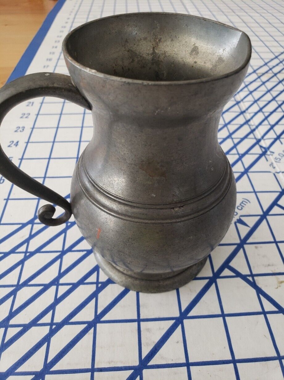 Heavy Antique French Pewter Footed Milk Pot 6\