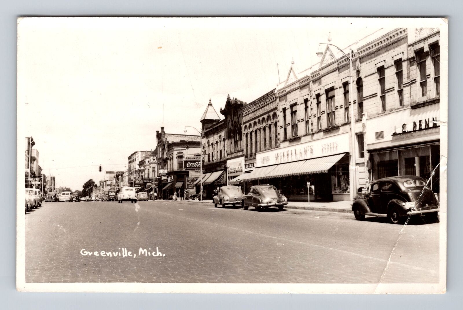 Greenville MI-Michigan RPPC, Storefronts, Coca-Cola, Souvenir Vintage Postcard