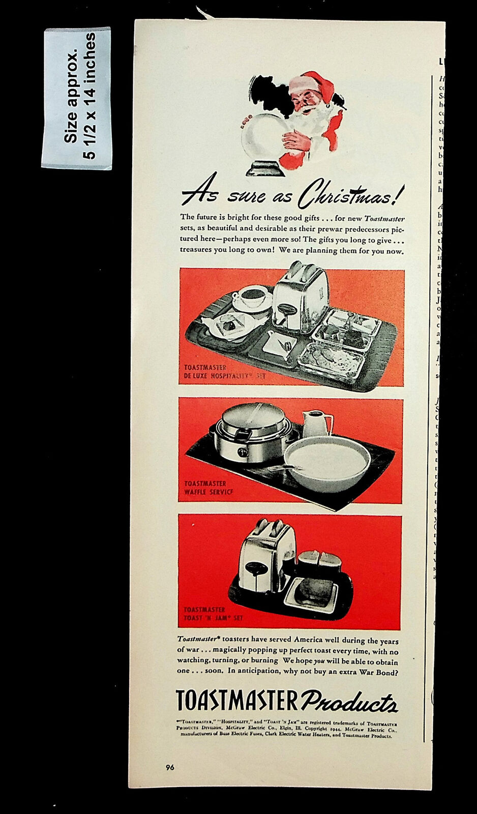 1944 Toastmaster Products Christmas Gifts Home Waffle Jam Vintage Print Ad 35164