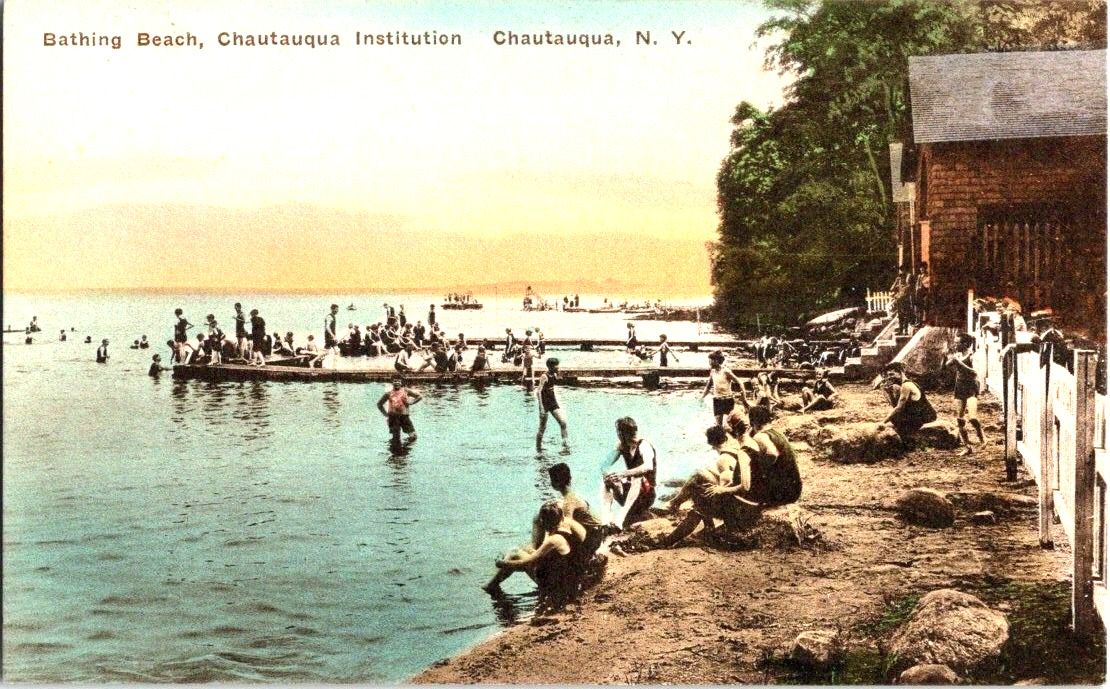 Bathing beach Chautauqua Institute New York postcard a56