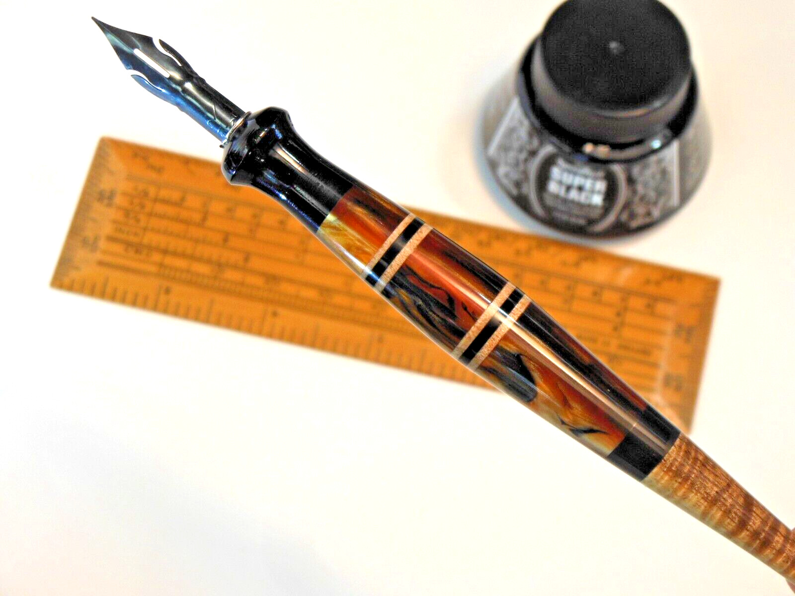 Straight Dip Pen for Calligraphy, Pen & Ink, Manga  Ebony Acrylic & Curly Acacia