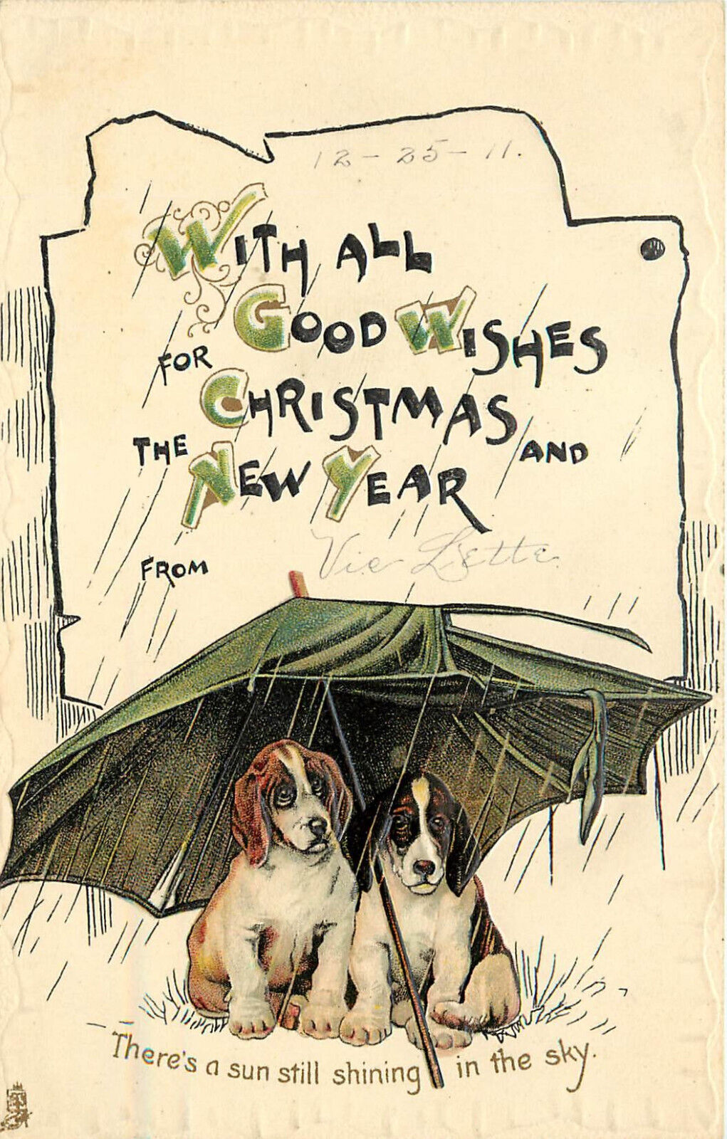 Tuck Christmas New Years Postcard C 5106 Sad Dogs Under Umbrella Trood