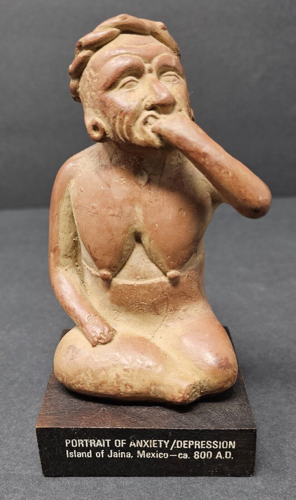 Vtg Portrait Of Anxiety/Depression Etrafon Promo Clay Figurine Mexico ca 800 AD