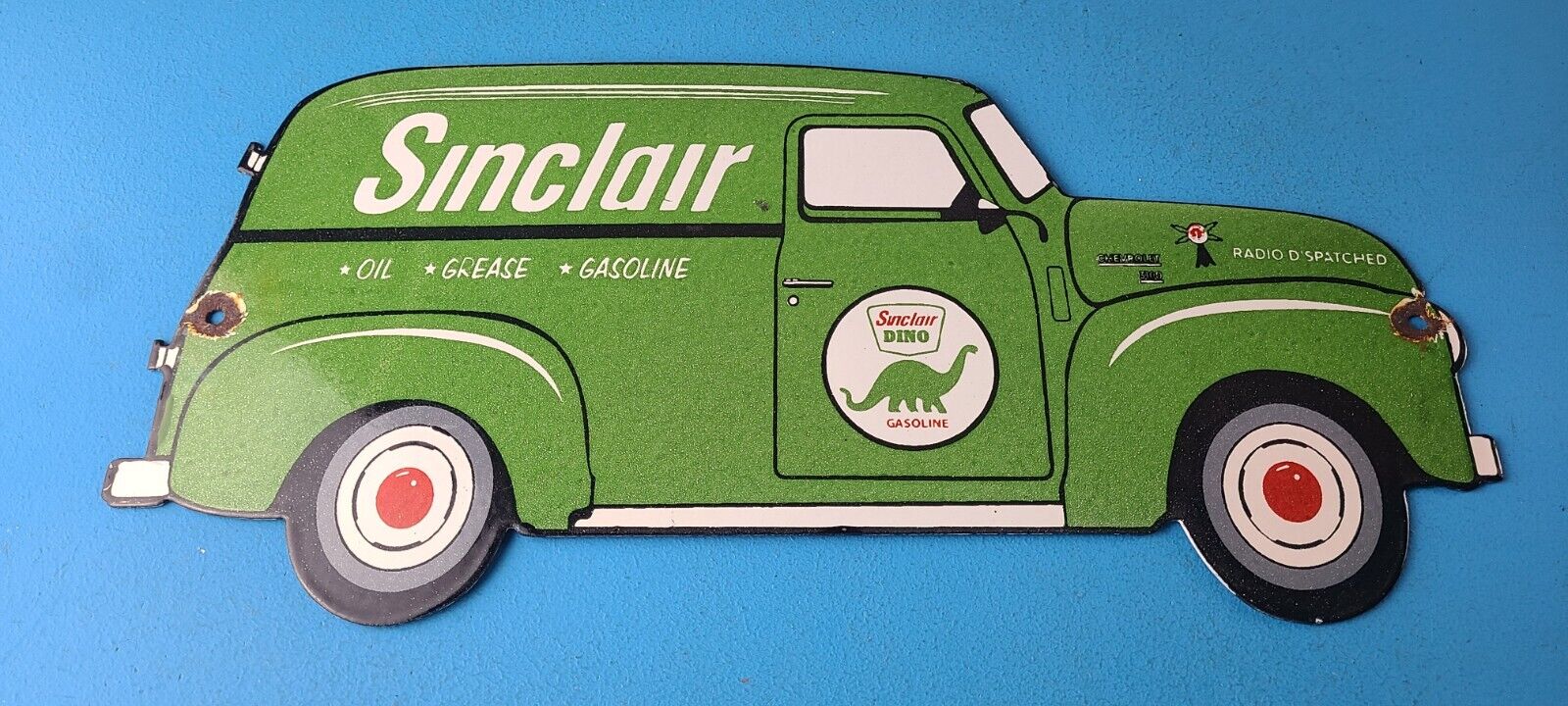 Vintage Sinclair Gasoline Porcelain Sign - Dino Oil Grease Gas Pump Plate Sign